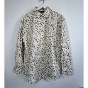 Boden Mens XXL Floral Long Sleeve Button Up Shirt XXL Cream/Brown 100% Cotton